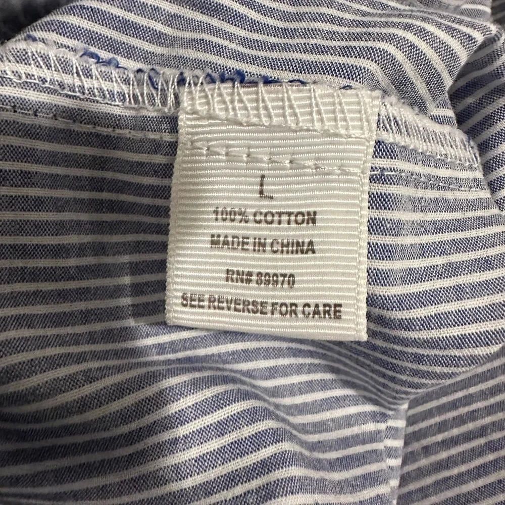 Eden & Olivia Blue/White Striped Pearl Roll Tab Button Front Shirt Size L - Picture 8 of 9